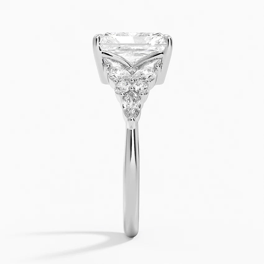 Magnolia Accents (Marquise and Round Side Stones) Lab Diamond Ring in 18K Gold - Radiant