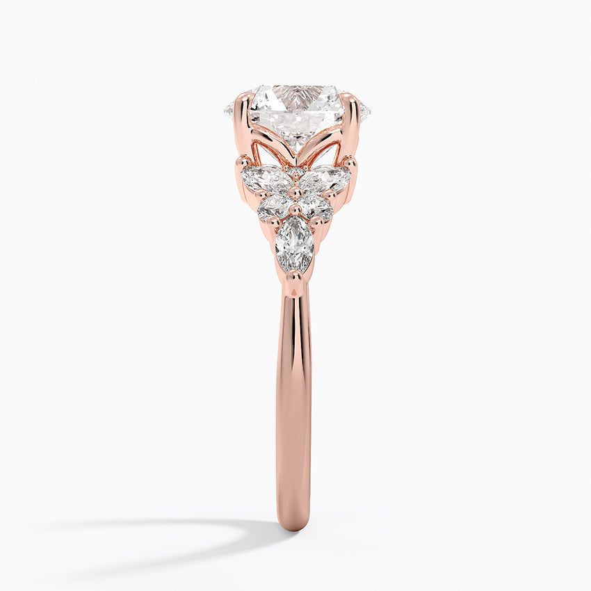 Magnolia Accents (Marquise and Round Side Stones) Lab Diamond Ring in 18K Gold - Round