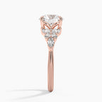 18K Solid Gold Magnolia Round Accent Lab Diamond Ring