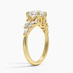 18K Solid Gold Magnolia Round Accent Lab Diamond Ring