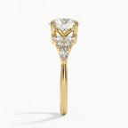 18K Solid Gold Magnolia Round Accent Lab Diamond Ring