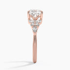 18K Solid Gold Magnolia Emerald Round & Marquise Diamond Ring