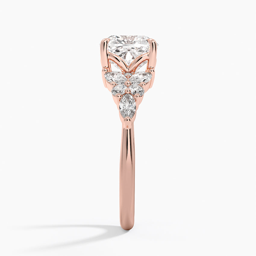 Magnolia Accents (Marquise and Round Side Stones) Lab Diamond Ring in 18K Gold -Cushion