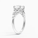 18K Solid Gold Magnolia Emerald Round & Marquise Diamond Ring
