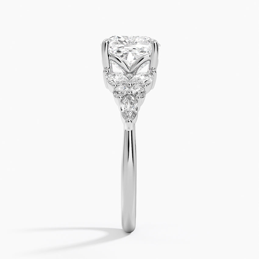 Magnolia Accents (Marquise and Round Side Stones) Lab Diamond Ring in 18K Gold -Cushion