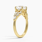 18K Solid Gold Magnolia Emerald Round & Marquise Diamond Ring
