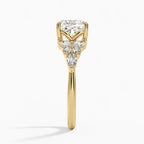 18K Solid Gold Magnolia Emerald Round & Marquise Diamond Ring