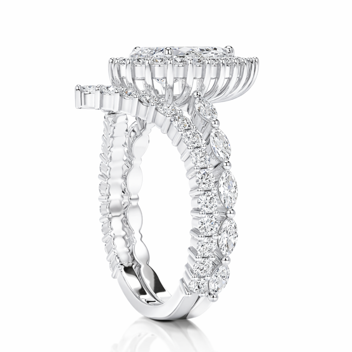 18K Solid Gold Madeleine Pear Halo Lab Diamond Bridal Ring Set