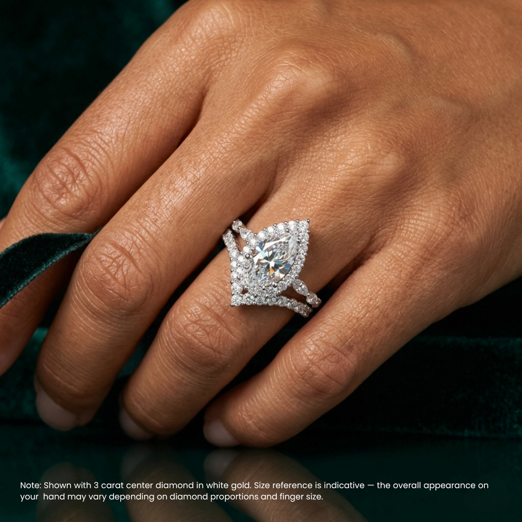18K Solid Gold Madeleine Pear Halo Lab Diamond Bridal Ring Set