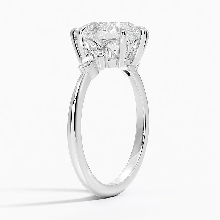 18K Solid Gold Matilda Pear Accent Lab Diamond Ring