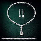 ⁠Mixed Cut Diamond Drop Bridal Jewelry Set with Necklace, Earrings, and Bracelet⁠