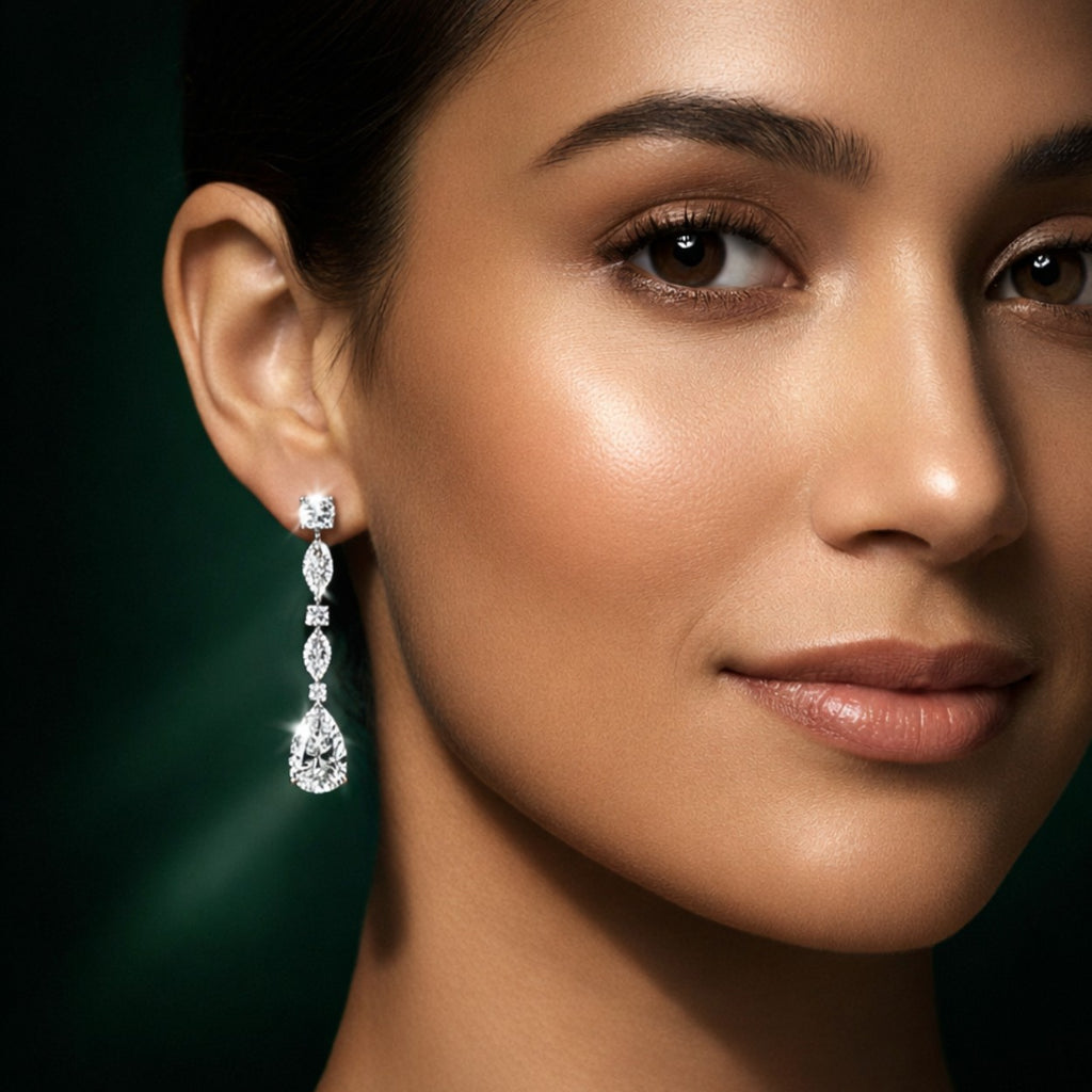 ⁠Mixed Cut Diamond Drop Bridal Jewelry Set with Necklace, Earrings, and Bracelet⁠