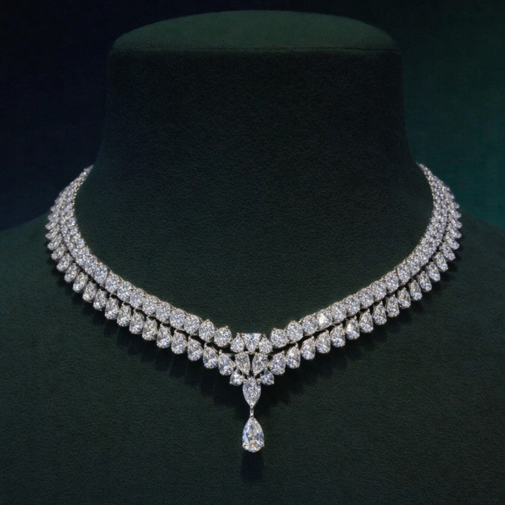 Double Strand Pear Diamond Collar Necklace with Drop⁠
