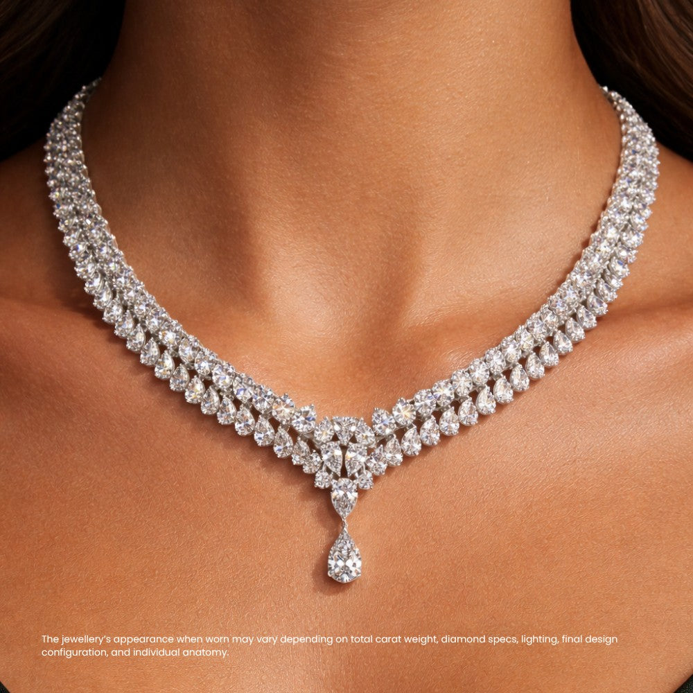 Double Strand Pear Diamond Collar Necklace with Drop⁠