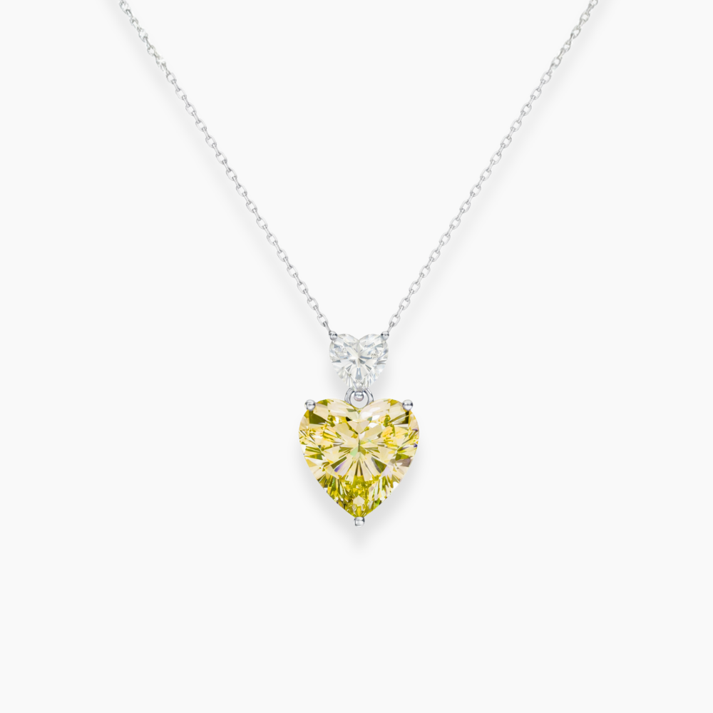 Toi et Moi Yellow & White Heart Pendant Lab Diamond ( 4 ct. tw. ) Necklace 18K Gold
