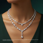 Double Strand Marquise & Baguette Diamond Drop Necklace⁠