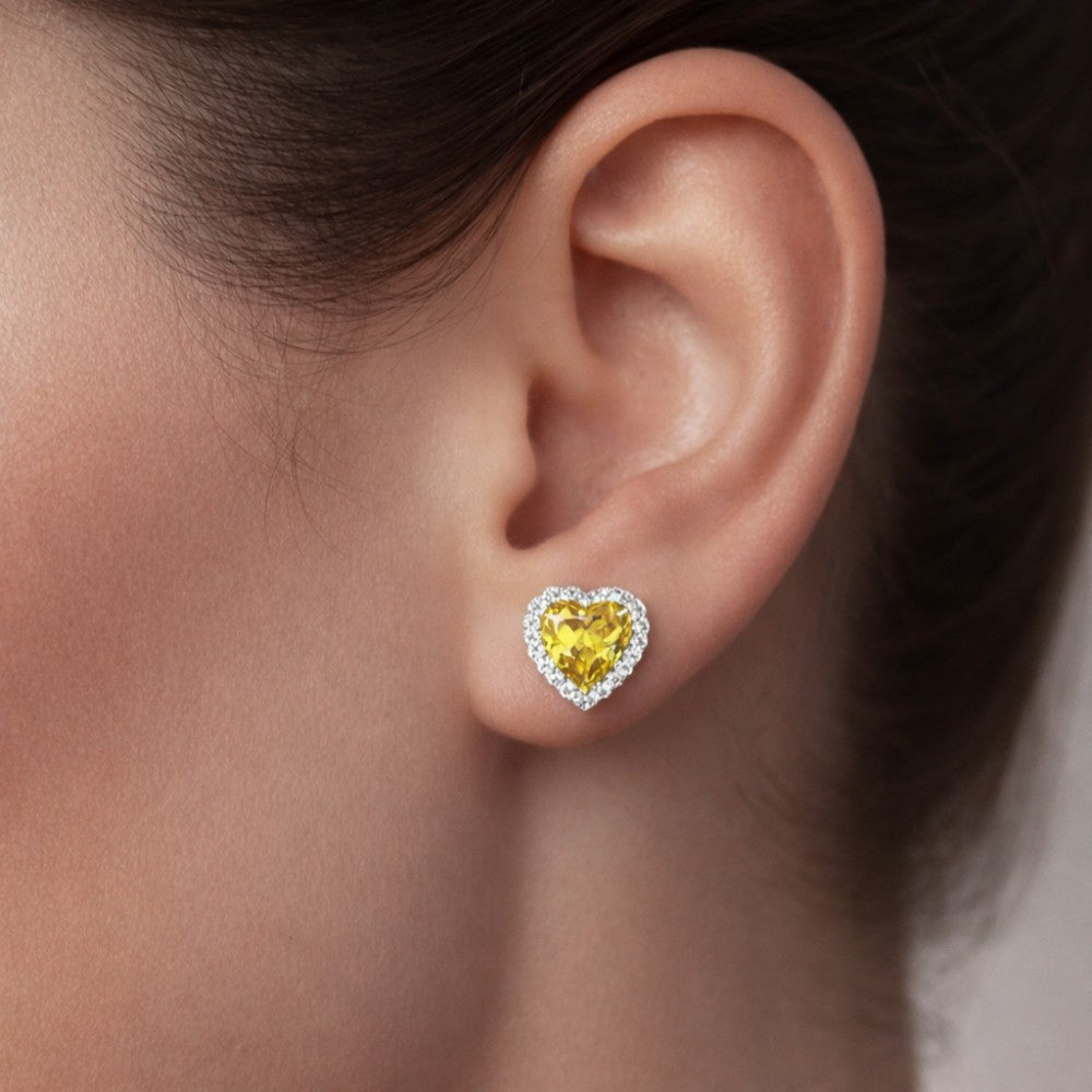 Yellow Heart Diamond Halo Necklace and Earrings Set⁠
