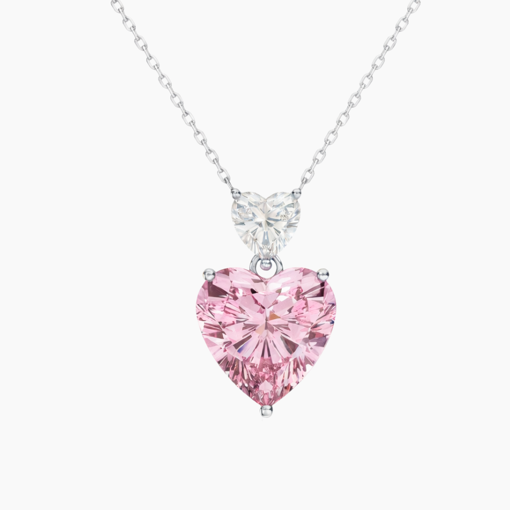 Toi et Moi Pink & White Heart Pendant Lab Diamond ( 3 ct. tw. ) Necklace 18K Gold