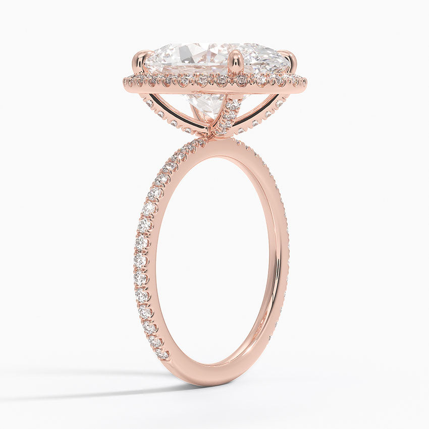 4 Carat Halo Pave Lab Grown Diamond Engagement Ring in 18k Gold