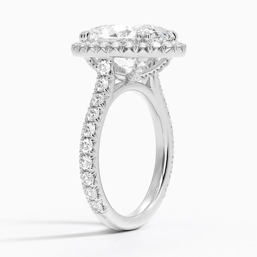 4 Carat Halo Pave Lab Grown Diamond Engagement Ring in 18k Gold
