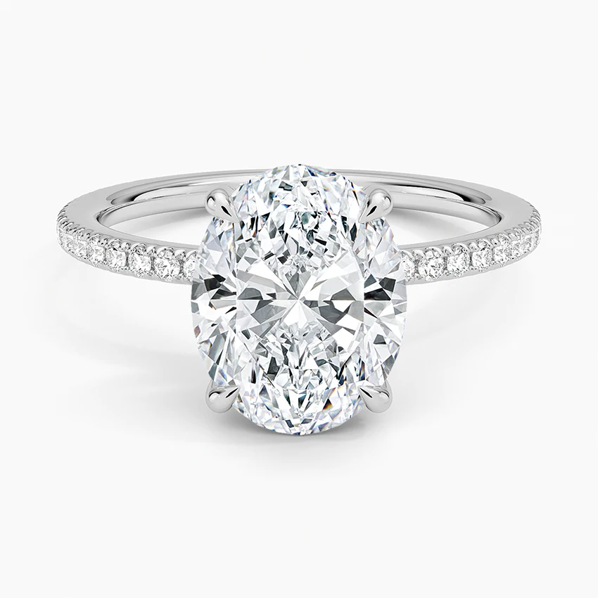 2.5 ct. Oval Lab Diamond Hidden Halo 3/4 Diamonds Pave Setting White Gold 18K