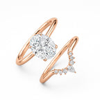 18K Solid Gold Oval Lab Grown Diamond Contour Ring Set