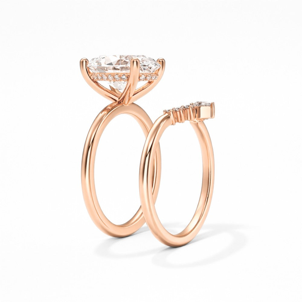 18K Solid Gold Oval Lab Grown Diamond Contour Ring Set