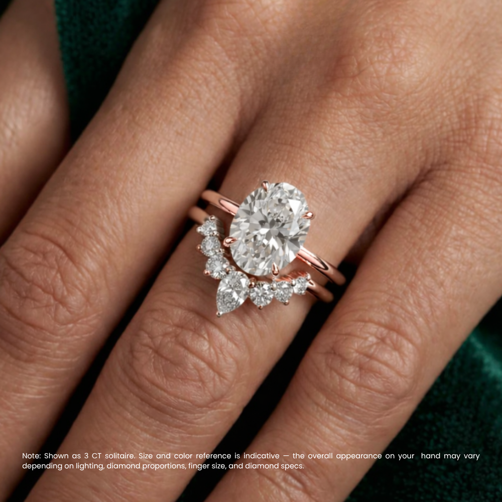 18K Solid Gold Oval Lab Grown Diamond Contour Ring Set