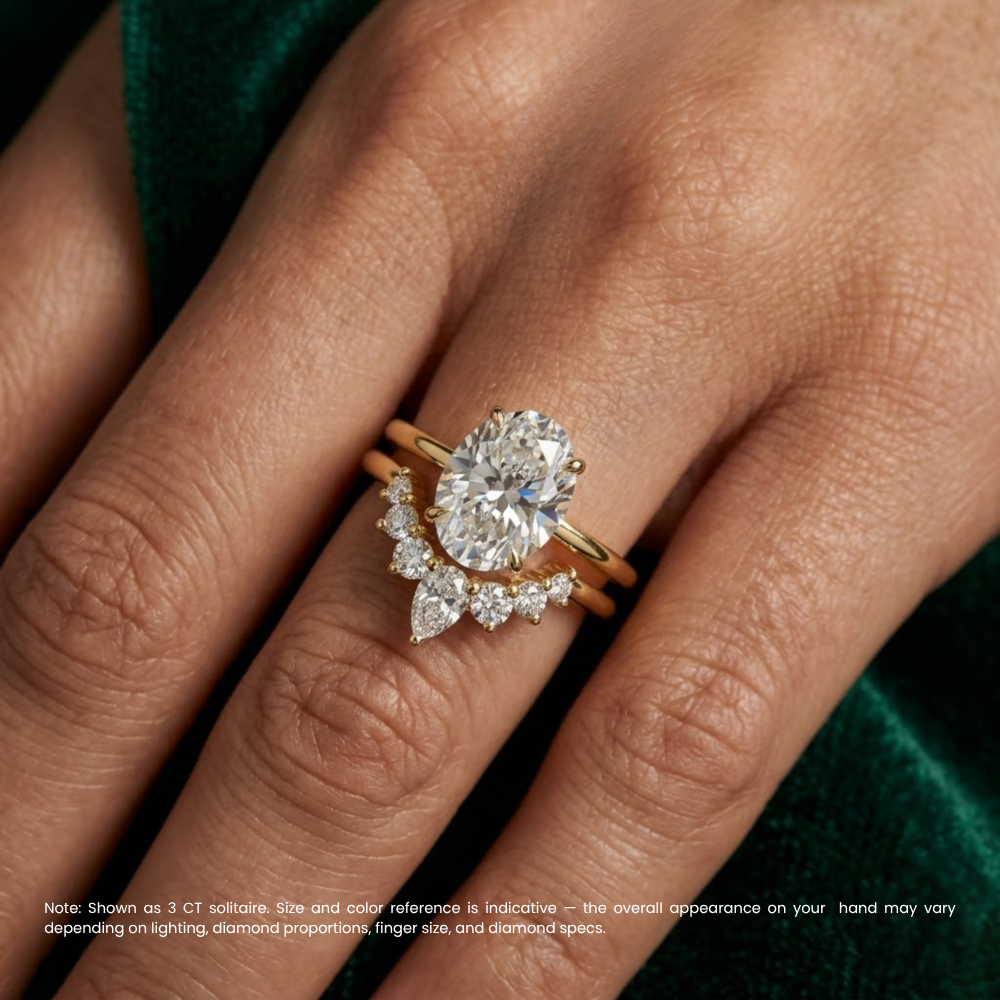 18K Solid Gold Oval Lab Grown Diamond Contour Ring Set
