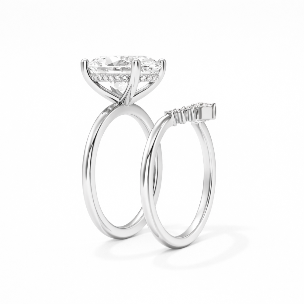 18K Solid Gold Oval Lab Grown Diamond Bridal Ring Set