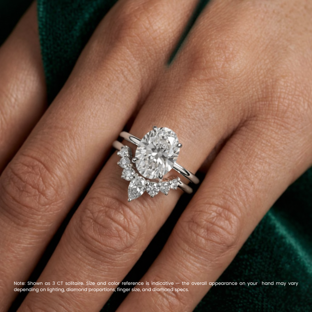 18K Solid Gold Oval Lab Grown Diamond Bridal Ring Set