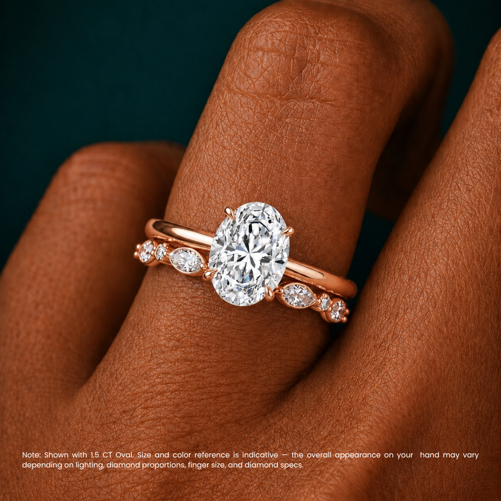 18K Solid Gold Oval Lab Grown Diamond Marquise Accent Bridal Ring Set