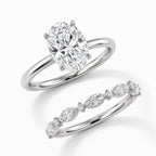 18K Solid Gold Oval Lab Grown Diamond Marquise Accent Bridal Ring Set