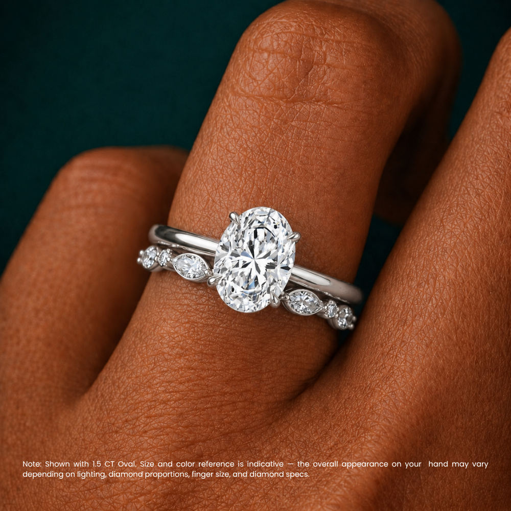 18K Solid Gold Oval Lab Grown Diamond Marquise Accent Bridal Ring Set