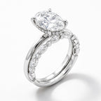 18K Solid Gold Oval Lab Grown Diamond Marquise Accent Bridal Ring Set