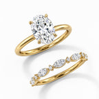 18K Solid Gold Oval Lab Grown Diamond Marquise Accent Bridal Ring Set