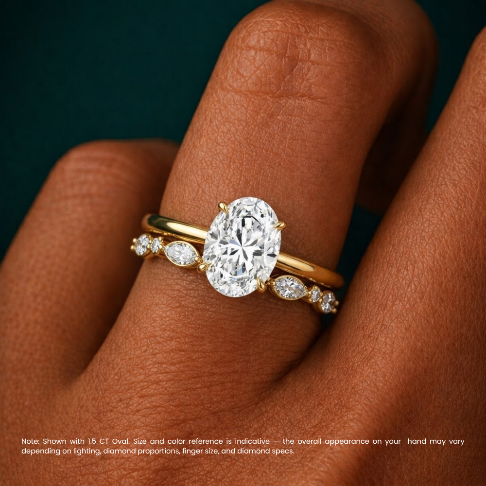 18K Solid Gold Oval Lab Grown Diamond Marquise Accent Bridal Ring Set