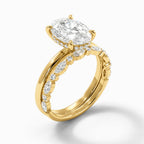 18K Solid Gold Oval Lab Grown Diamond Marquise Accent Bridal Ring Set