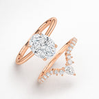 18K Solid Gold Oval Lab Grown Diamond Hidden Halo Ring Set