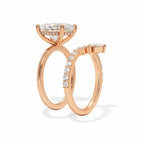 18K Solid Gold Oval Lab Grown Diamond Hidden Halo Ring Set