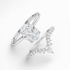 18K Solid Gold Oval Lab Grown Diamond Hidden Halo Ring Set