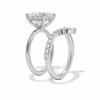 18K Solid Gold Oval Lab Grown Diamond Hidden Halo Ring Set