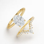 18K Solid Gold Oval Lab Grown Diamond Hidden Halo Ring Set