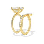 18K Solid Gold Oval Lab Grown Diamond Hidden Halo Ring Set