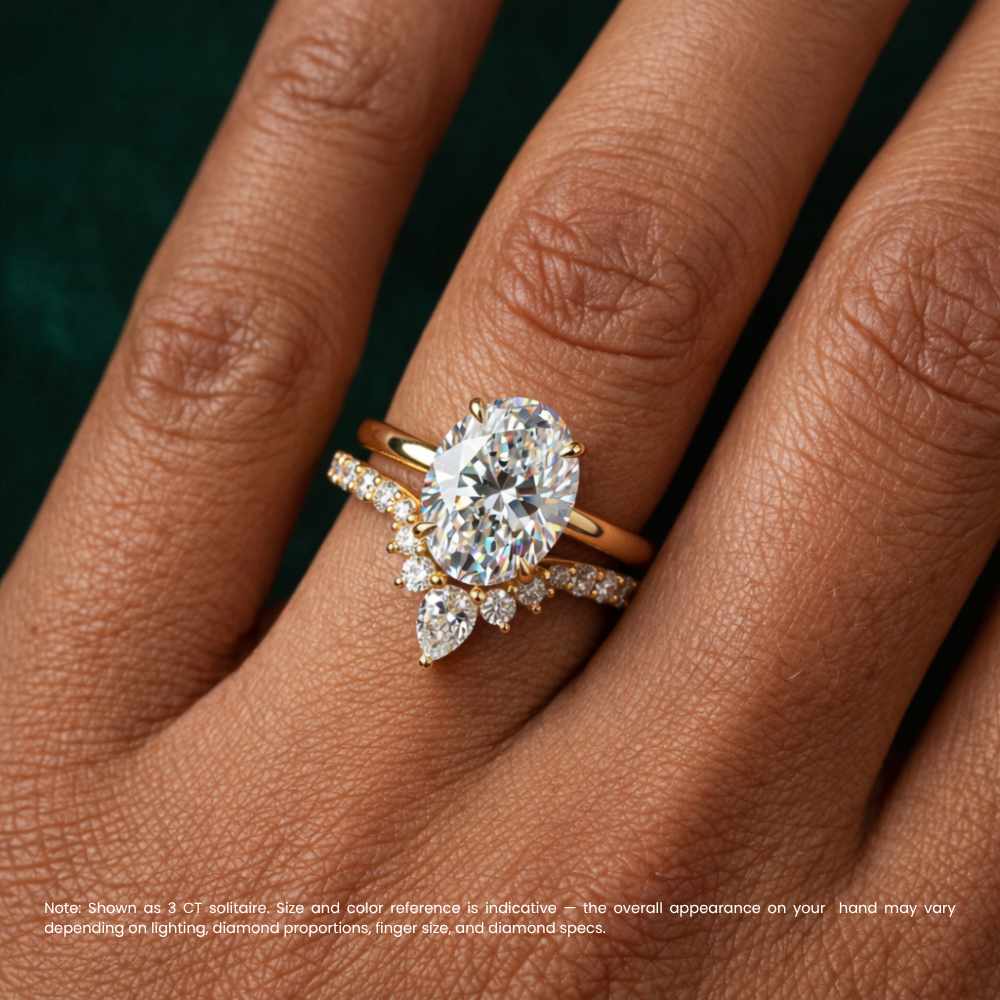 18K Solid Gold Oval Lab Grown Diamond Pear Accent Bridal Ring Set