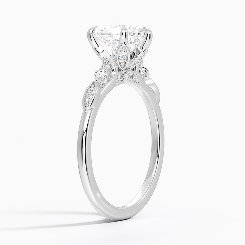 Poppy Accents (Round Side Stones) Lab Diamond Ring in 18K Gold - Heart