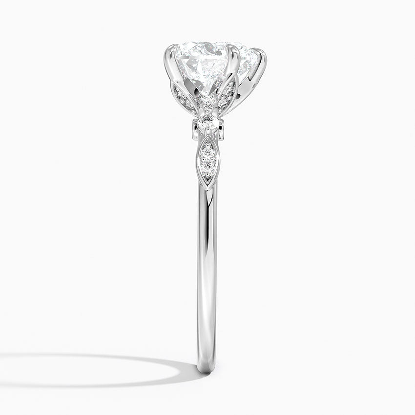 Poppy Accents (Round Side Stones) Lab Diamond Ring in 18K Gold - Heart