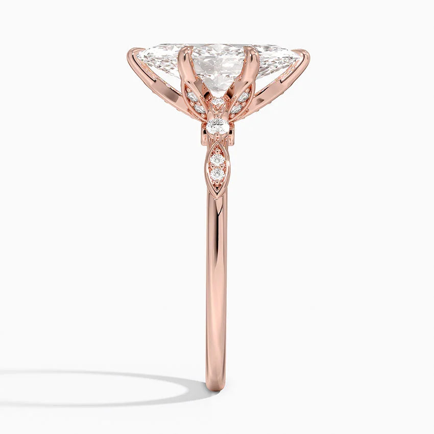 Poppy Accents (Round Side Stones) Lab Diamond Ring in 18K Gold -Marquise