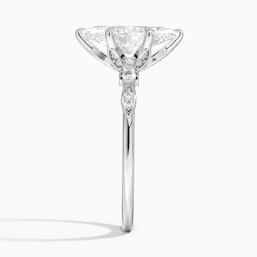 Poppy Accents (Round Side Stones) Lab Diamond Ring in 18K Gold -Marquise