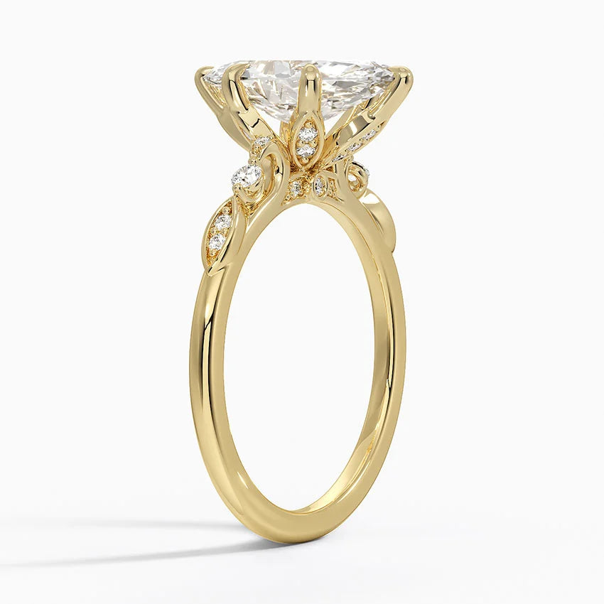 Poppy Accents (Round Side Stones) Lab Diamond Ring in 18K Gold -Marquise